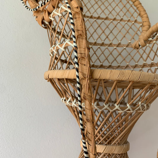 Vintage Mid-Size Wicker Peacock Plant or Doll Chair 0002