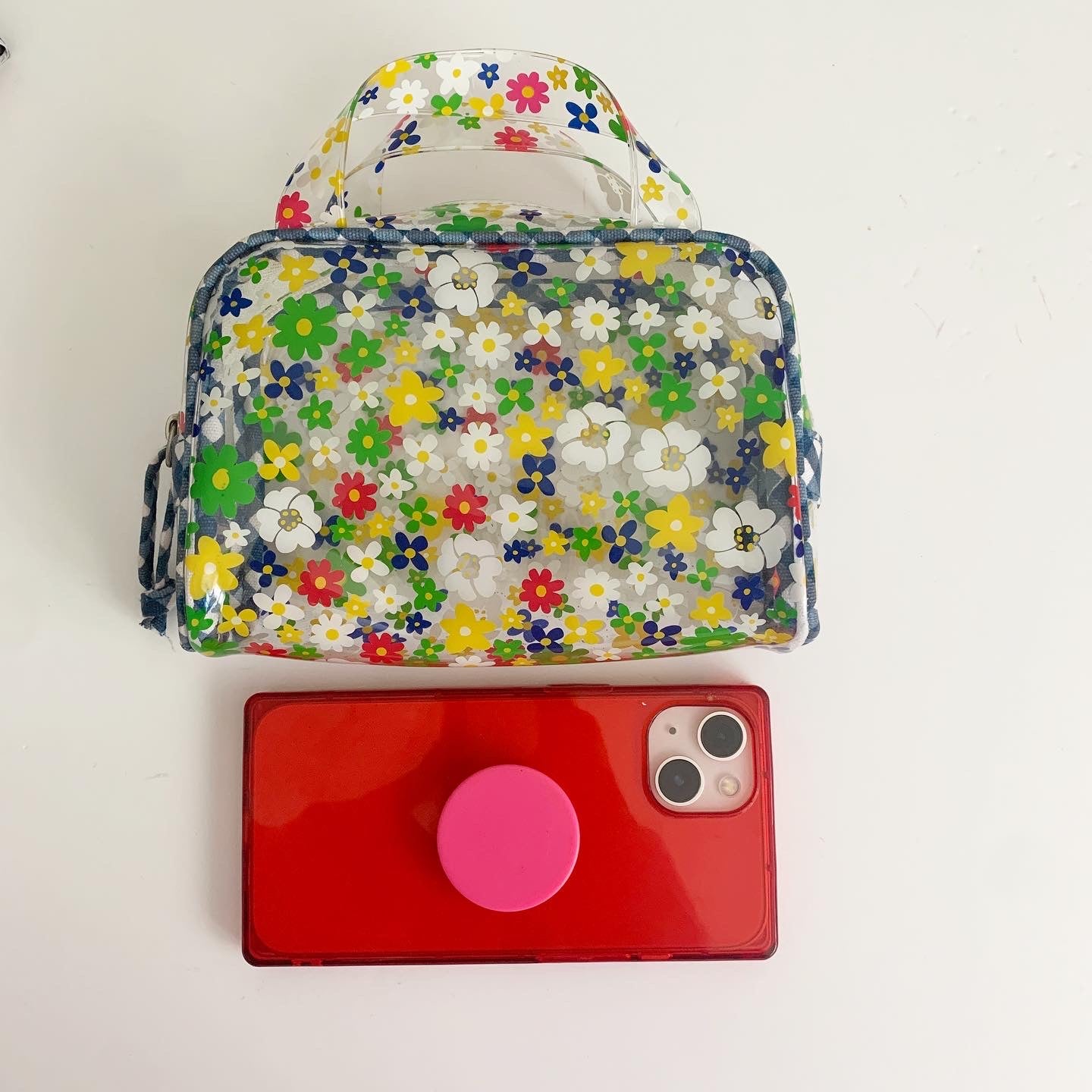 Retro Floral Transparent Makeup Mini Bag