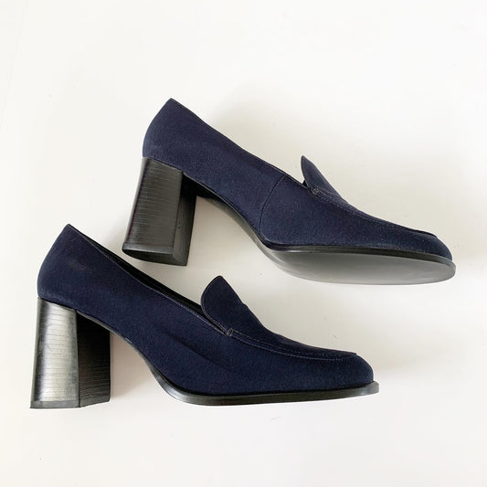 Nine West Pietro Chunky Loafer Heels 9.5 M Navy Y2K 90s