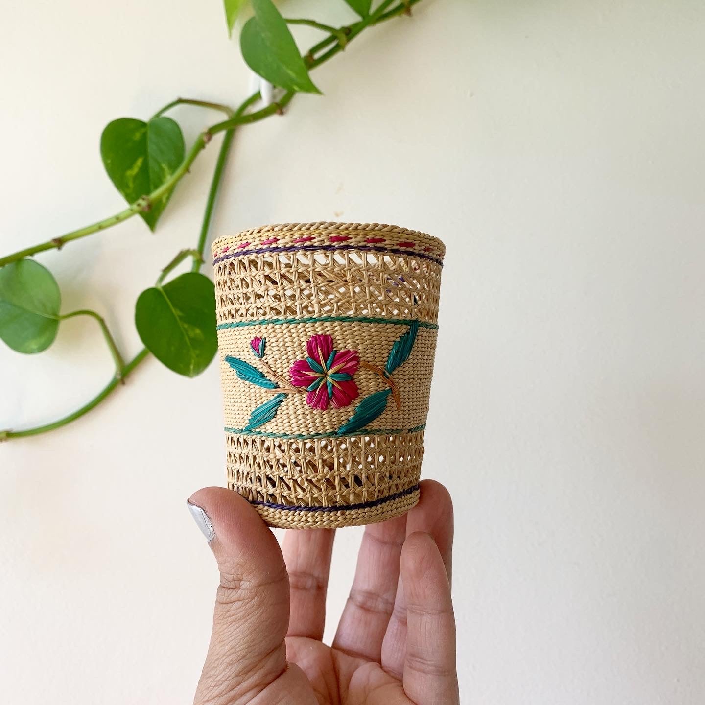 Embroidered Wicker Cups Planter