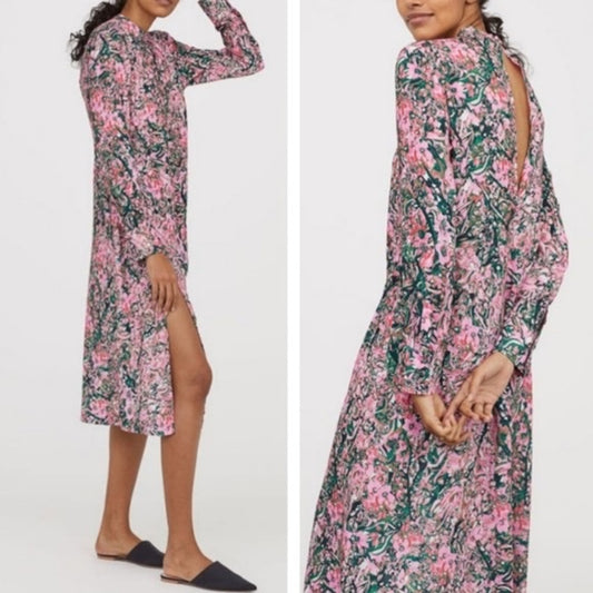 H&M Pink Multicolor Floral Backless Midi Dress 10