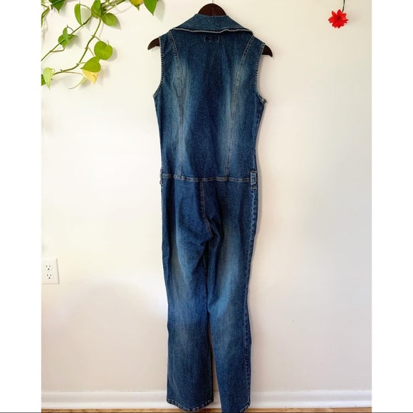 Vintage Solid Brand Blue Denim Jumpsuit, Size Large