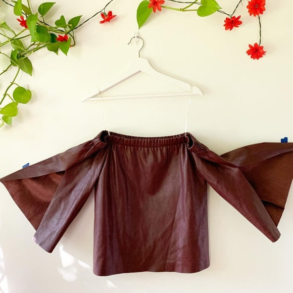 Do+Be Faux Leather Off-the-Shoulder Shirt, Size Medium