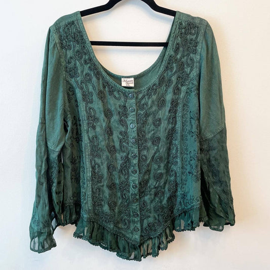 Advance Apparels Green Embroidered Boho Blouse
