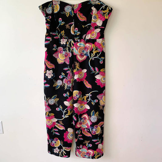 Xhilaration Floral Sleeveless Wide Leg Crop Black & Pink Jumpsuit