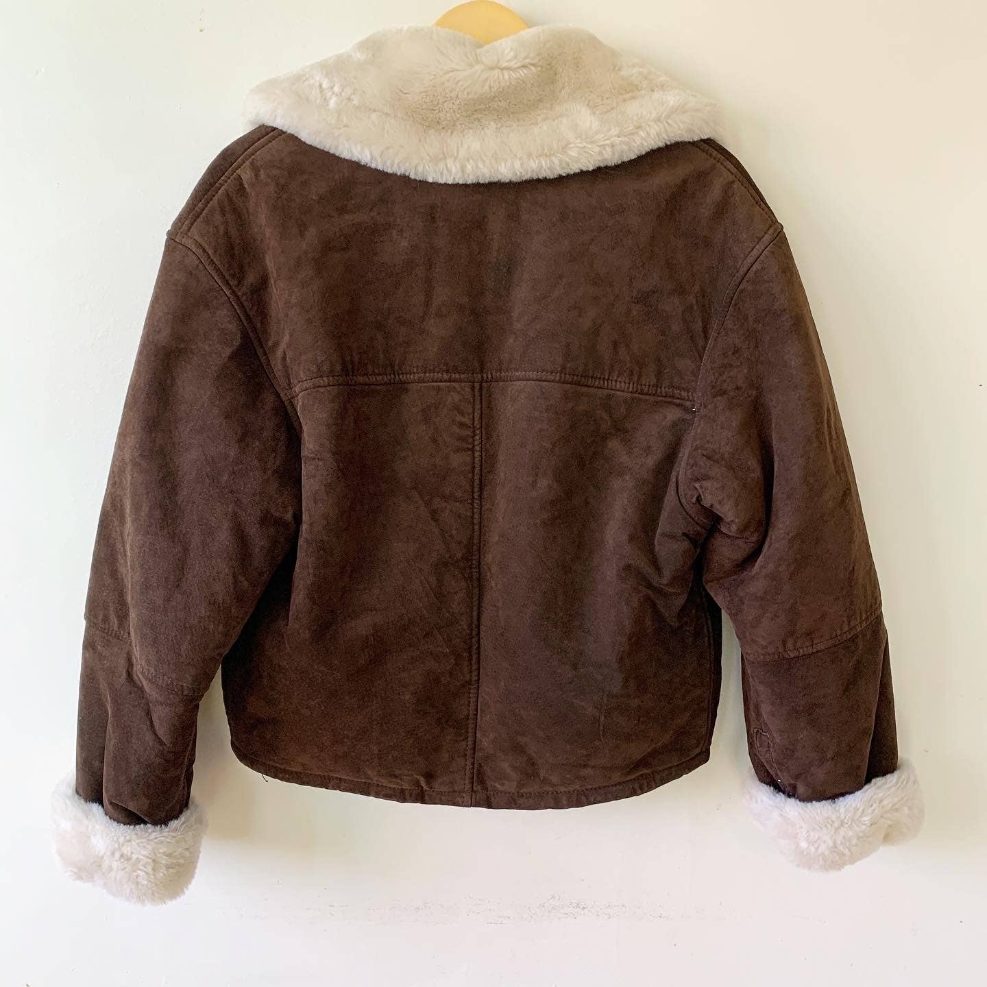 Women's Vintage Express Suede Brown Bomber Jacket with Fur Lining