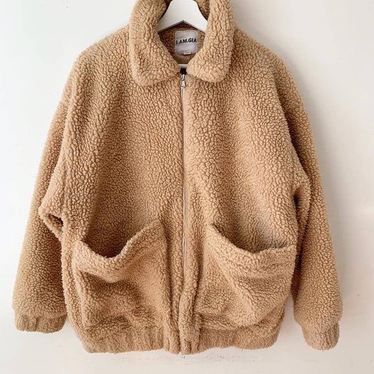 I.AM.GIA Caramel Tan Sherpa Pixie Full Zip Teddy Jacket