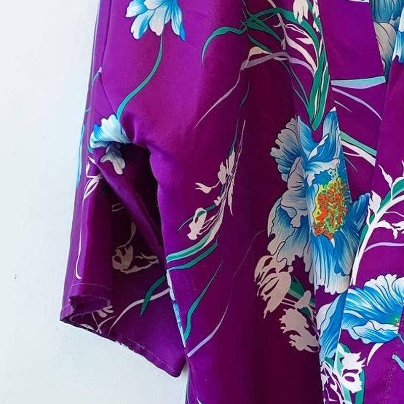 Vintage Purple Blue Floral Kimono Robe