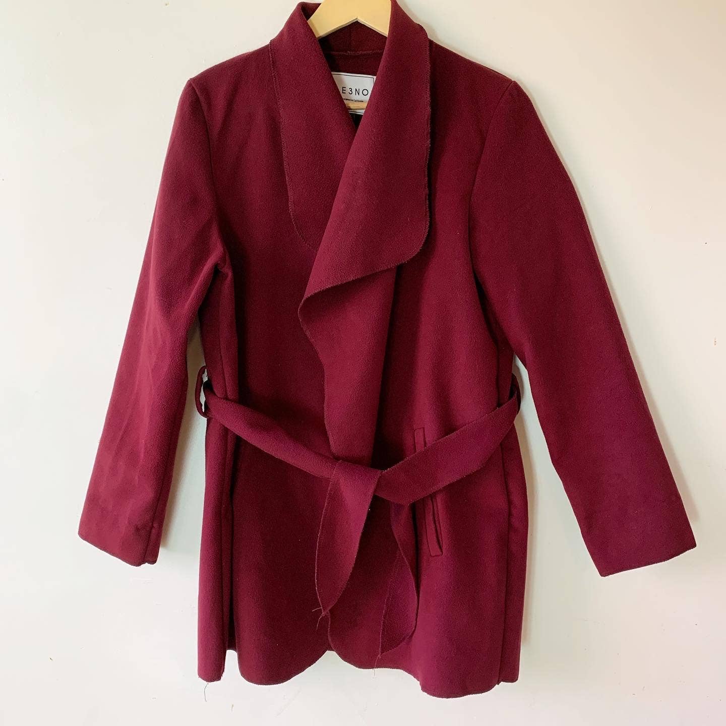 LE3NO Purple Plum Burgundy Lightweight Fleece Belted Jacket