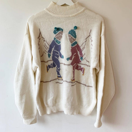 Vintage Russ Studio Ice Skating Knit White Sweater