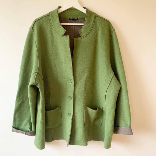 Eileen Fisher Green Wool Cardigan Sweater