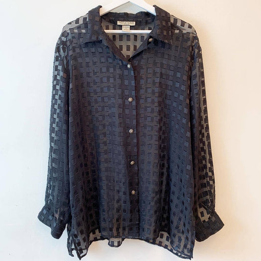 Notations Black Sheer Button Up Shirt Blouse