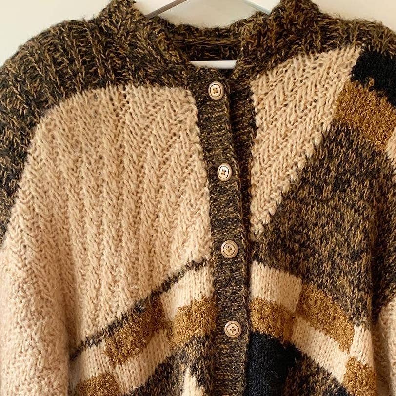 Vintage Andrelita by Constance Andrea Brown Chunky Knit Cardigan Sweater