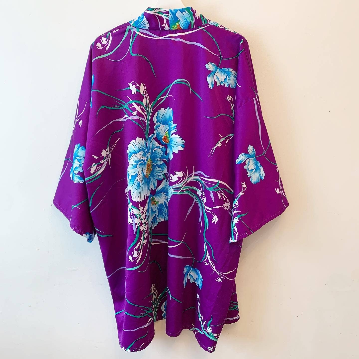 Vintage Purple Blue Floral Kimono Robe