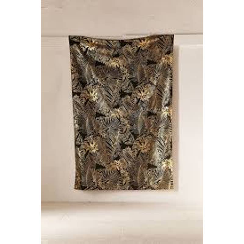 Urban Outfitters Gold Foil Leaf Palms Black Wall Hanging Tapestry