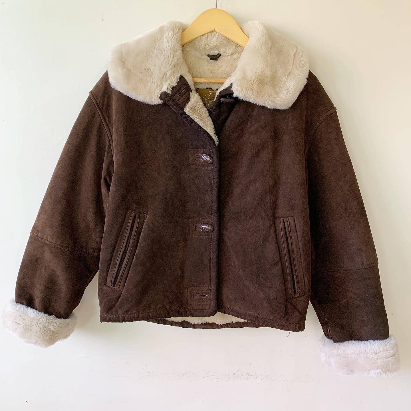 Women's Vintage Express Suede Brown Bomber Jacket with Fur Lining