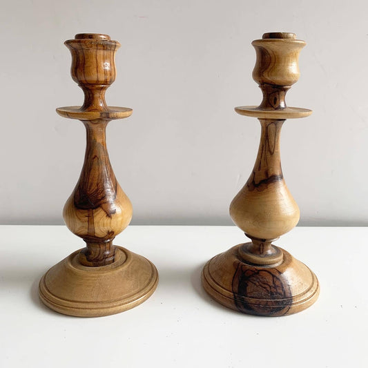 Set of 2 Vintage Wood Candle Stick Holders