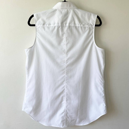 Lands End White Sleeveless Button Up Collared Shirt