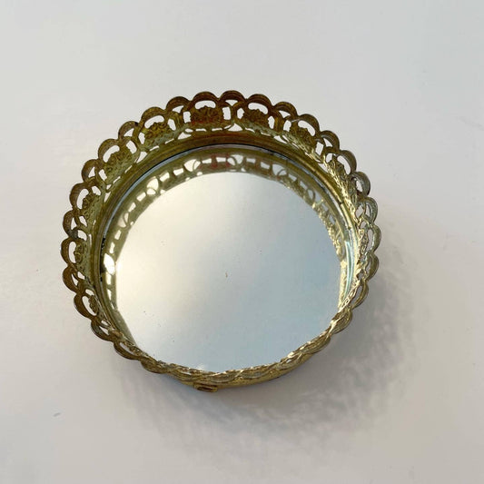 Vintage Small Gold Mirror Tray
