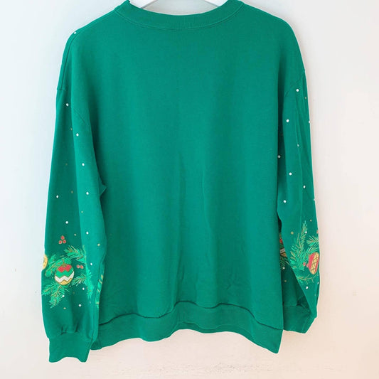 Holiday Time Cat Kitten Christmas Green Glitter Sweatshirt