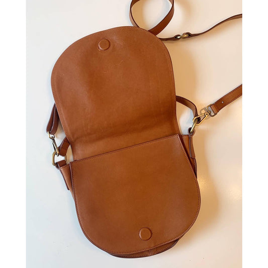 Garnet Hill Brown Leather Saddle Crossbody Purse