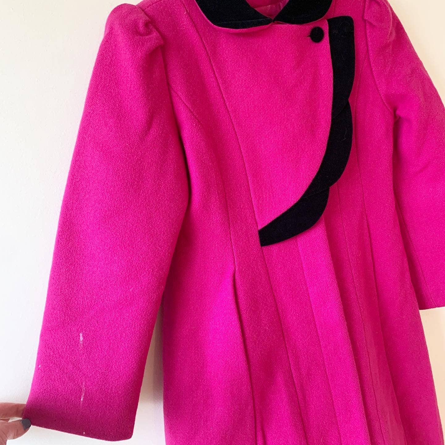Vintage Rothschild Pink Wool Victorian Wool Coat with Velvet Trim 10