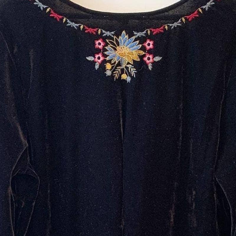 Solitaire Velvet Black Embroidered Bell Sleeve Top Shirt