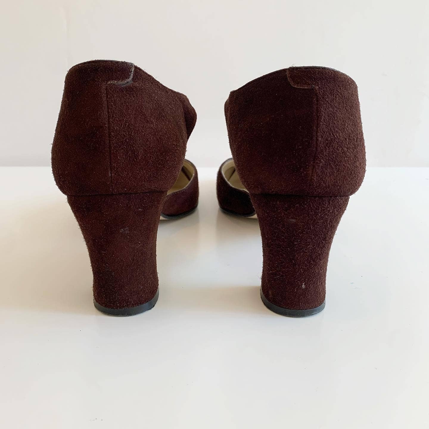 Vintage Etienne Aigner Brown Suede T-Strap Heels