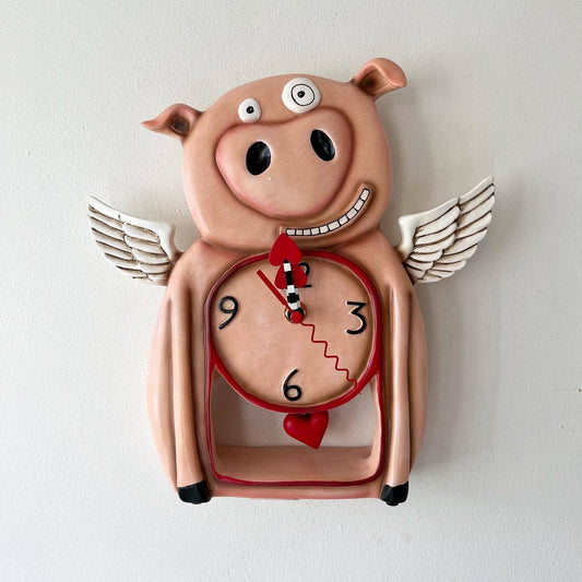 Allen Designs Little Flying Pig Piggy Pendulum Novelty Wall Clock