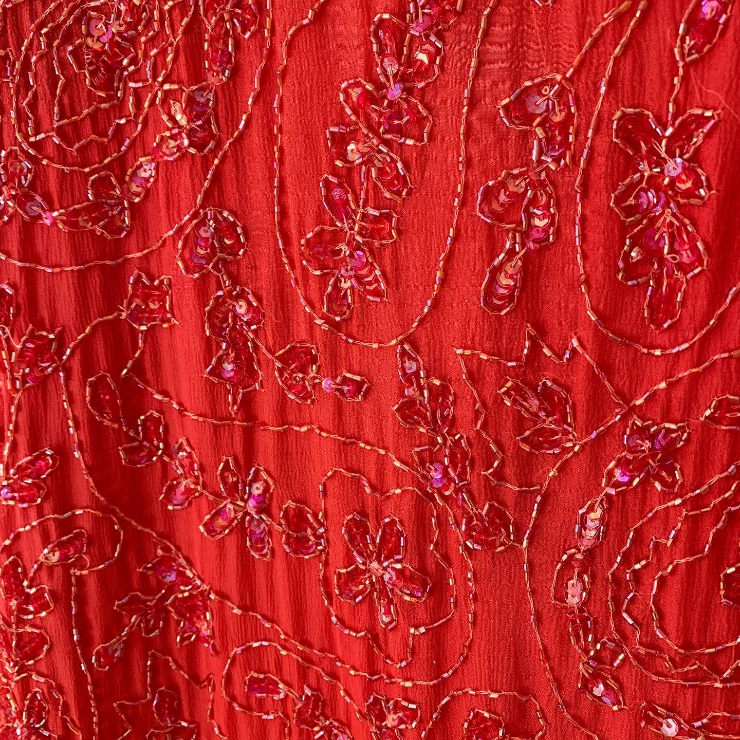 Vintage Red Sequin Beaded Plus 80s Dress