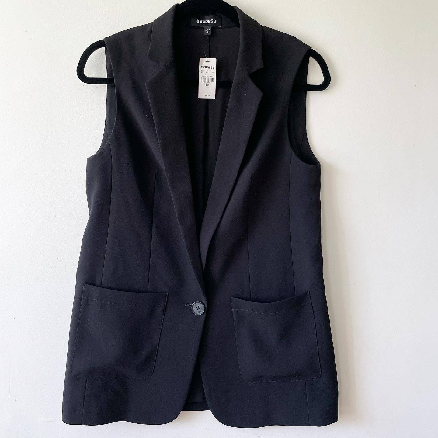 Express Black Sleeveless Mid Length Collared Suit Vest