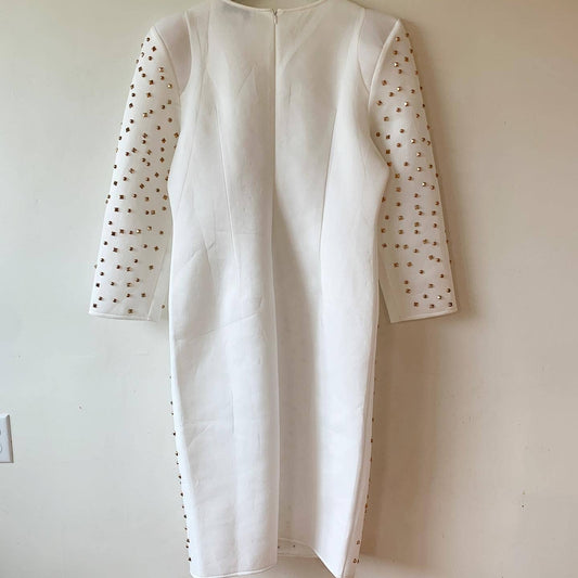 EY Boutique White Gold Studded Sheath Long Sleeve Dress