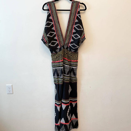 Anthropologie Elevenses Ampa Wide Leg Black Tribal Print Jumpsuit