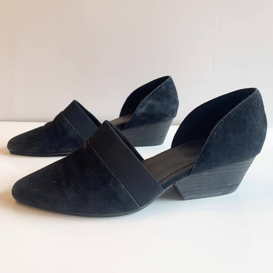 EILEEN FISHER Black Hilly Almond Toe Block Slip On Leather Heels