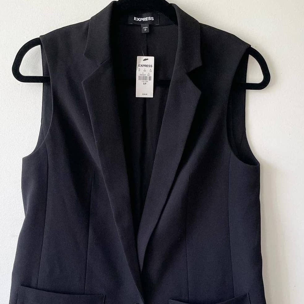 Express Black Sleeveless Mid Length Collared Suit Vest
