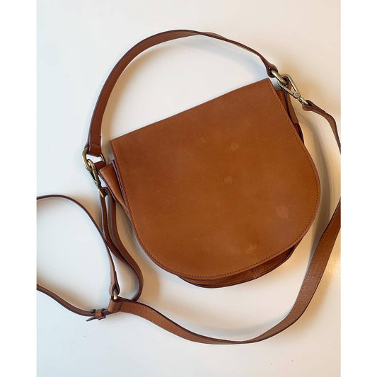 Garnet Hill Brown Leather Saddle Crossbody Purse