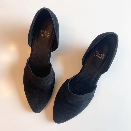 EILEEN FISHER Black Hilly Almond Toe Block Slip On Leather Heels