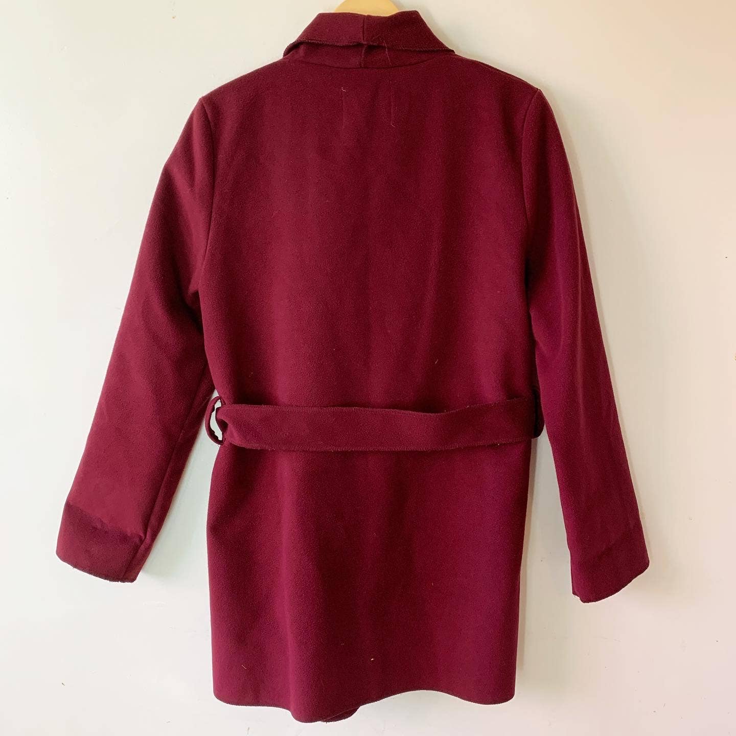 LE3NO Purple Plum Burgundy Lightweight Fleece Belted Jacket